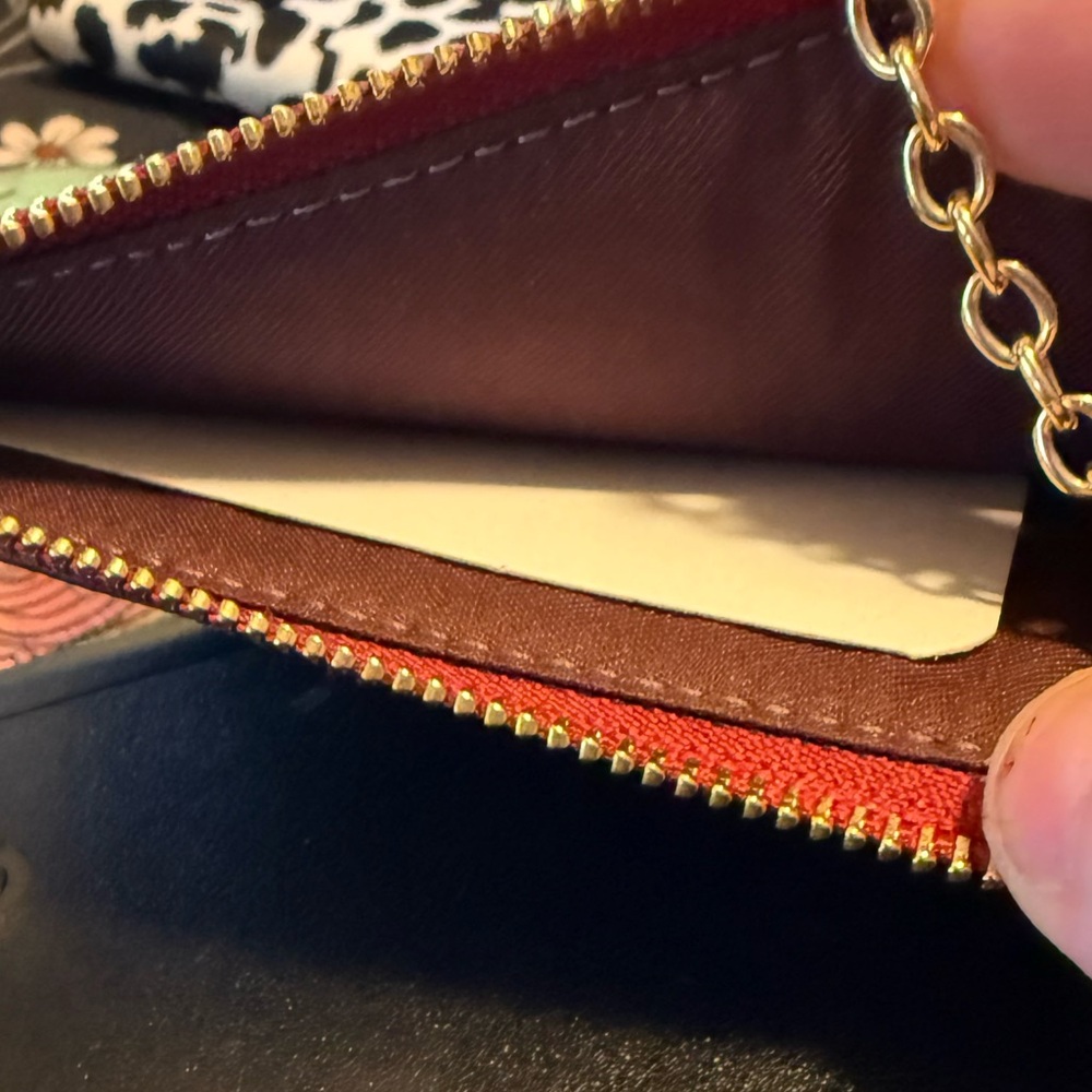 Coach Red and Brown Card Holder with Keychain - Picture 3 of 3